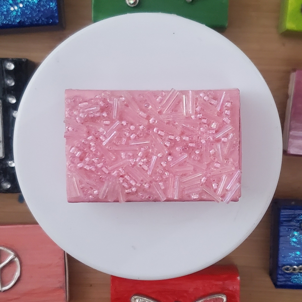 PINK Beaded Charm Or Ring Trinket Bitty Box